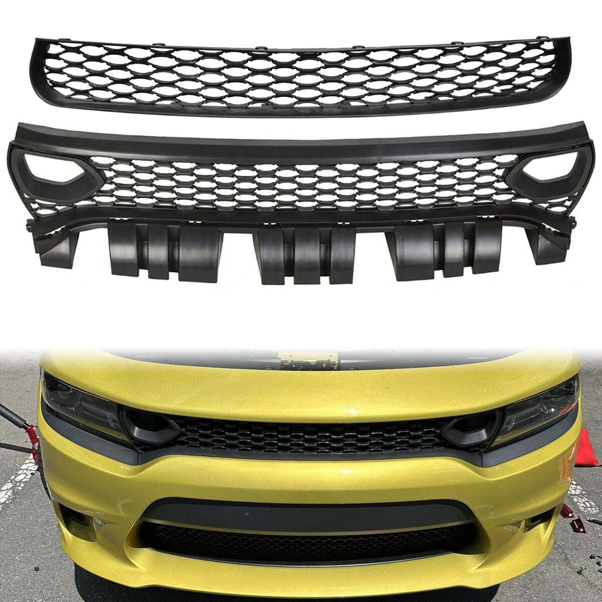 2015-2023 Dodge Charger Upper & Lower Car Grilles w/ Air Ducts 2PC PP