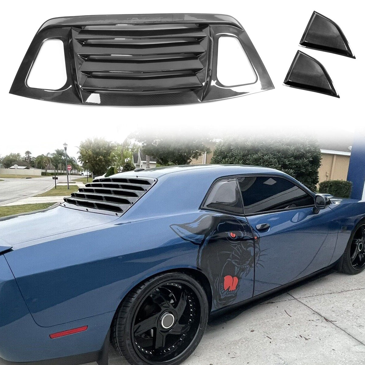 2008-2023 Dodge Challenger XE V2 Rear Side Window Louver Scoops PP