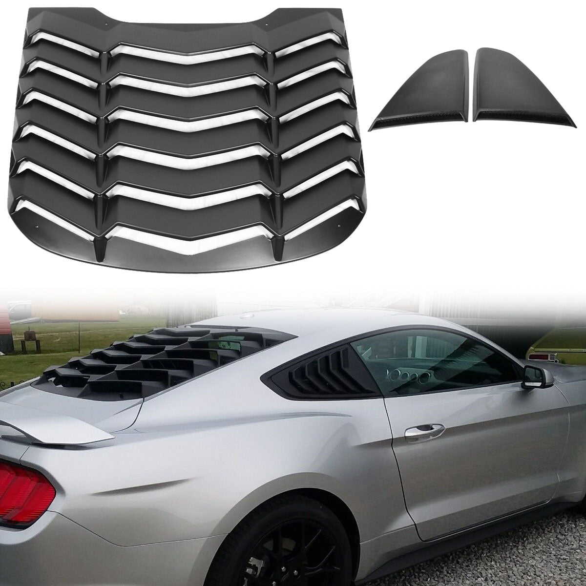 2015-2023 Ford Mustang Coupe Matte Black Rear Side Window Louver ABS