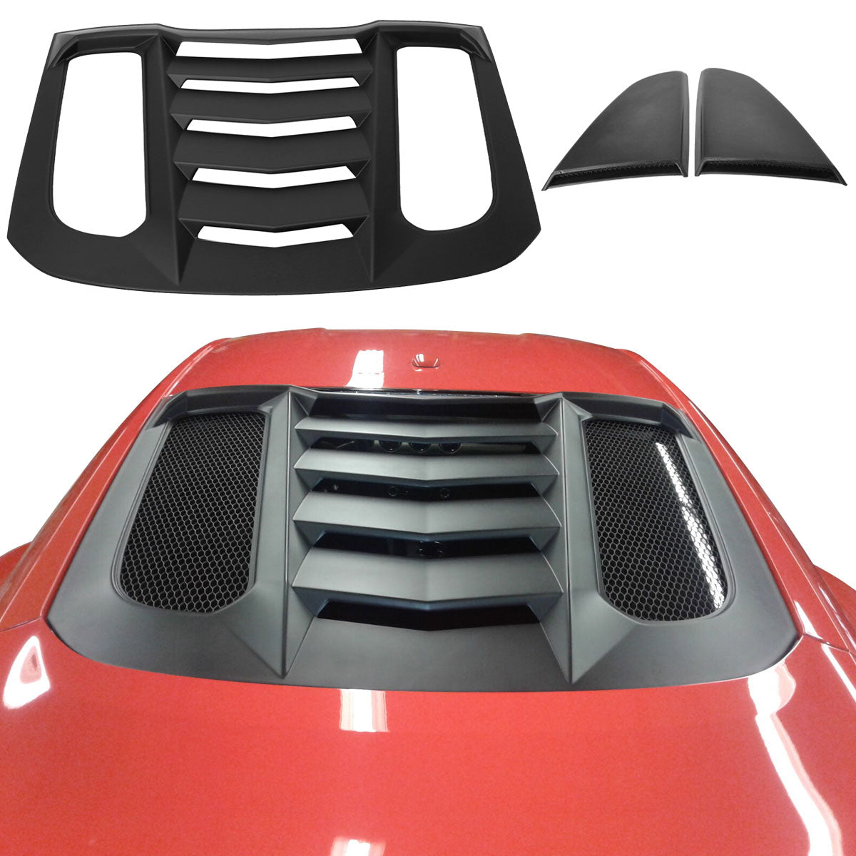 2015-2023 Ford Mustang Coupe Matte Black Rear Side Window Louver ABS