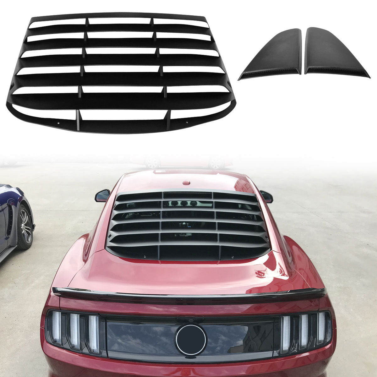 2015-2023 Ford Mustang GT Style Black Rear Side Window Louver ABS