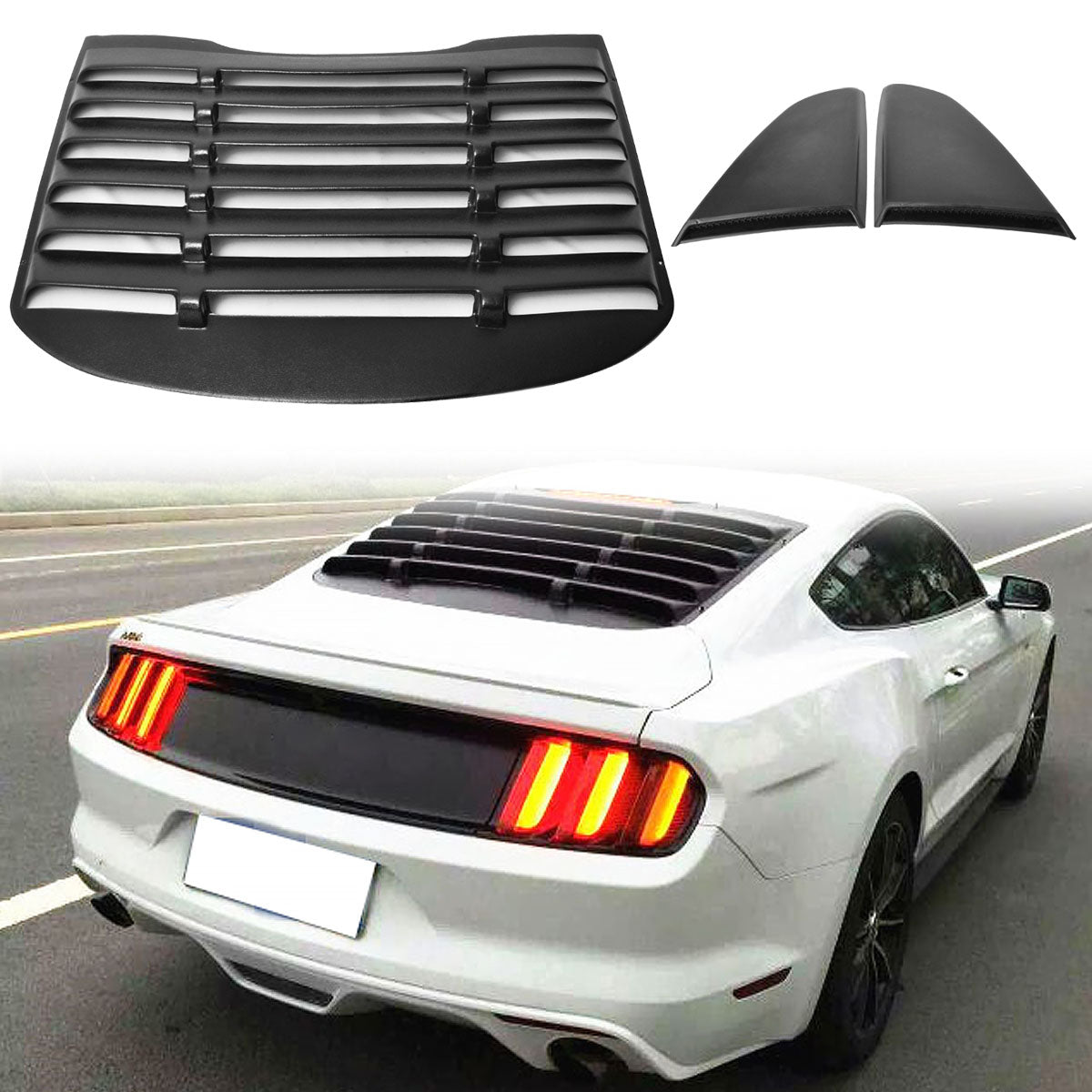 2015-2023 Ford Mustang V Style Matte Black Rear Side Window Louver ABS