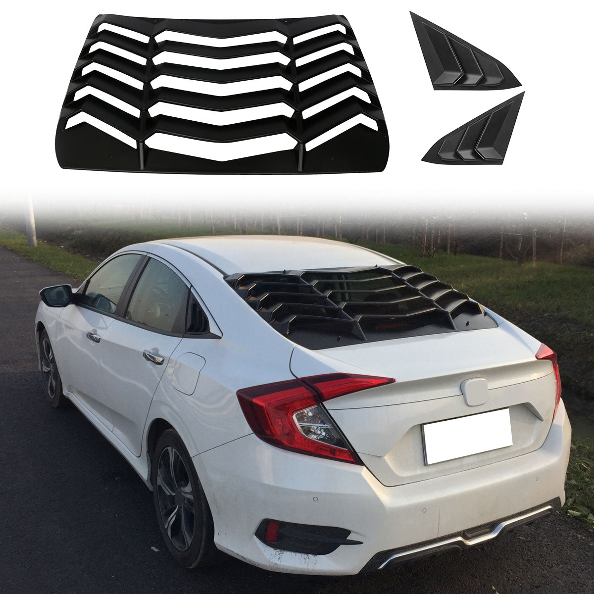 2016-2021 Honda Civic Sedan Rear Window Louver Side Quarter Scoop ABS