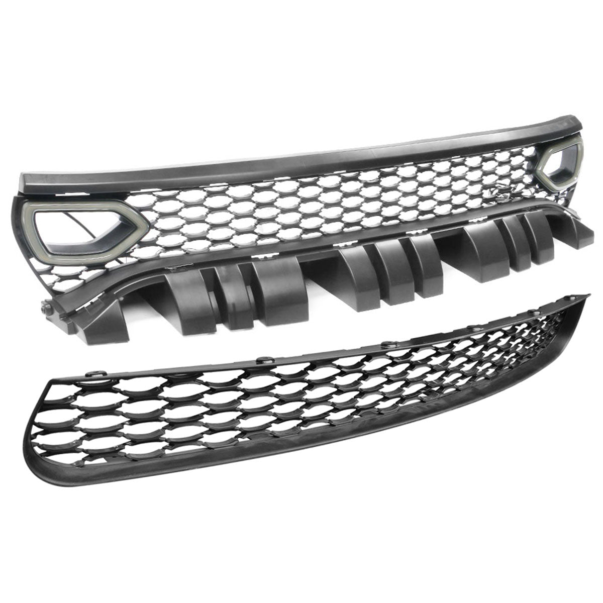 2015-2023 Dodge Charger SRT Style Black Upper Lower Grille LED Lights