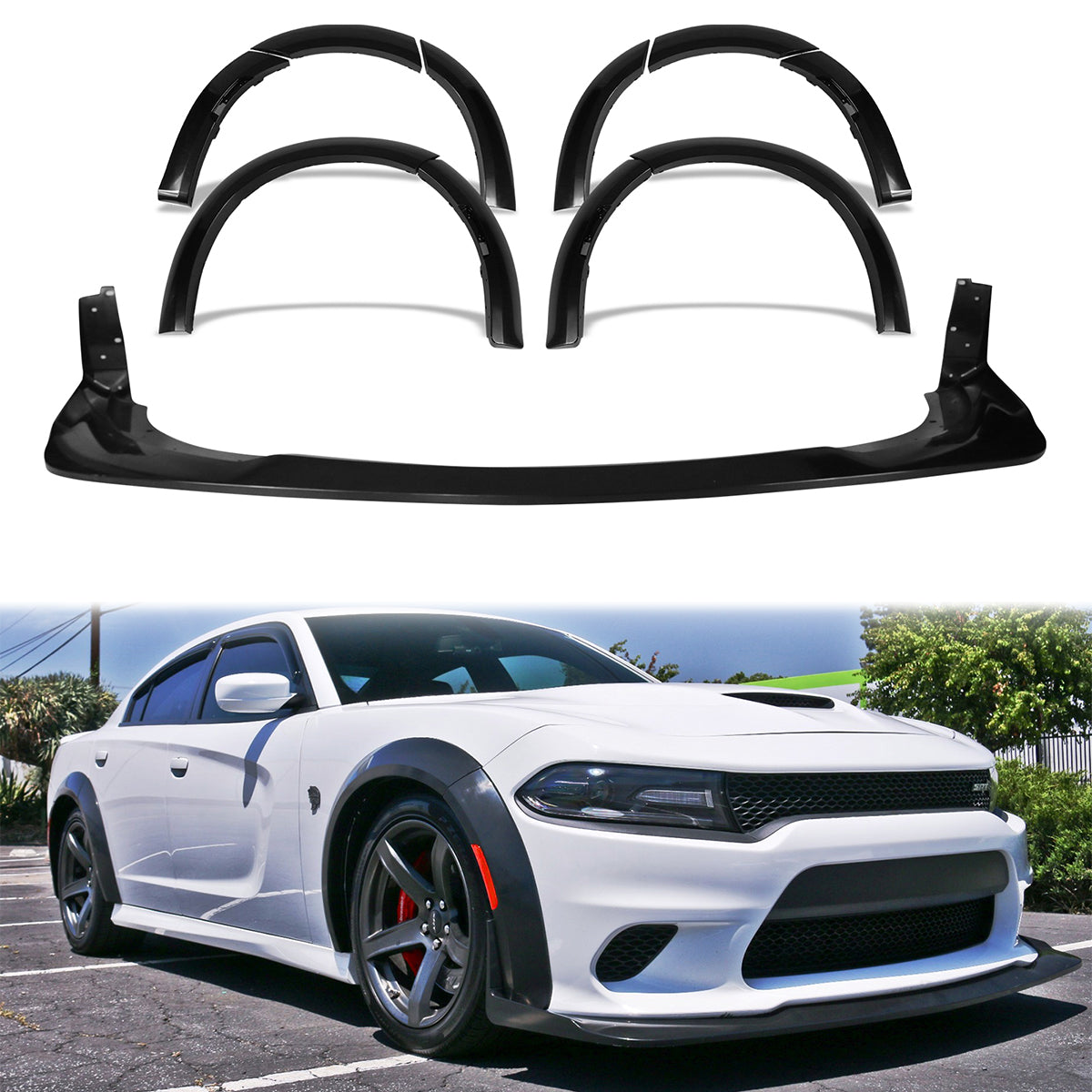 2015-2023 Dodge Charger Widebody Style Fender Flares+Front Lip ABS