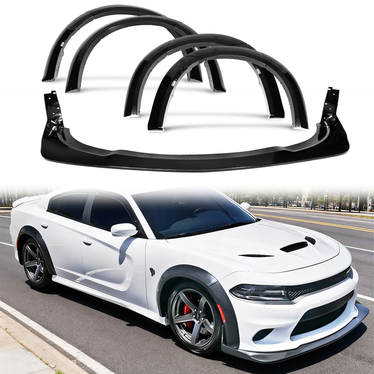 2015-2023 Dodge Charger Widebody Style Fender Flares+Front Lip ABS