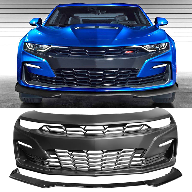 2019-2024 Chevy Camaro SS Style Black Front Bumper Guard Gloss Lip ABS
