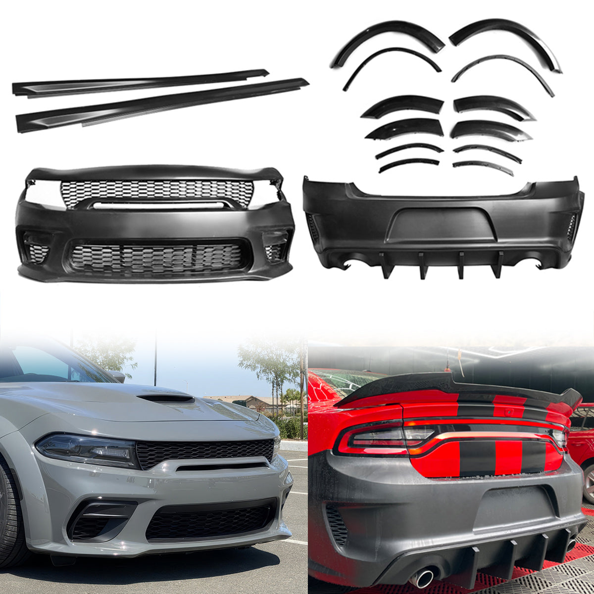 2015-2023 Dodge Charger IKON Matte Black Rear Bumper Cover Diffuer PP