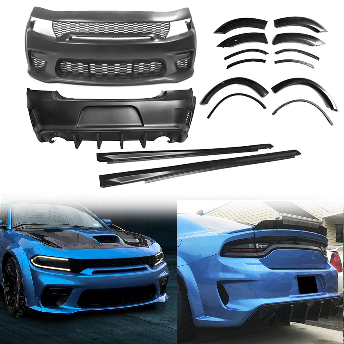 2015-2023 Dodge Charger Widebody Gloss Whole Bumper Kits Diffuser PP