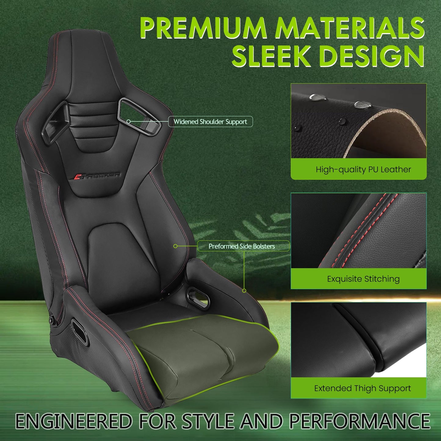 Universal Reclinable Bucket Racing Seat Dual Slider PU Carbon Leather