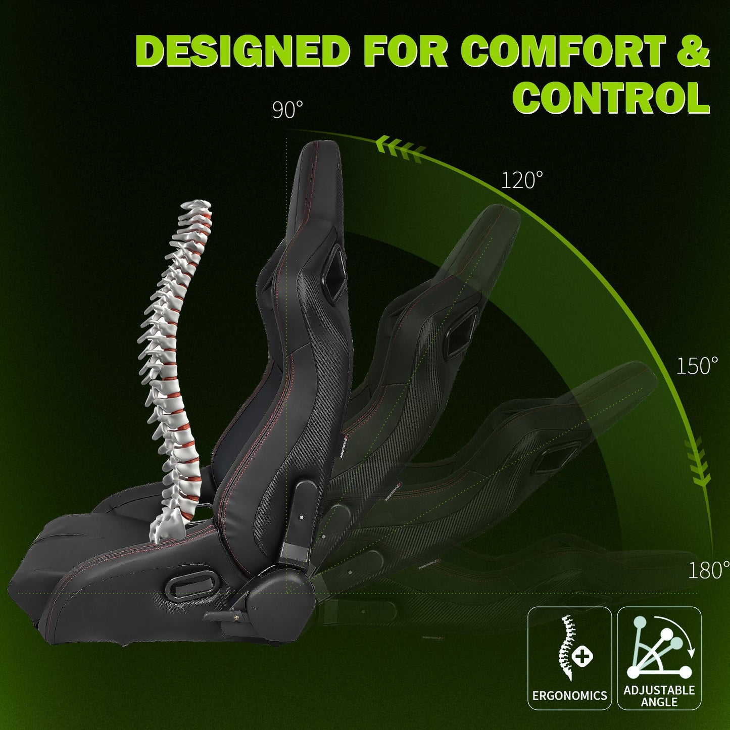 Universal Reclinable Bucket Racing Seat Dual Slider PU Carbon Leather