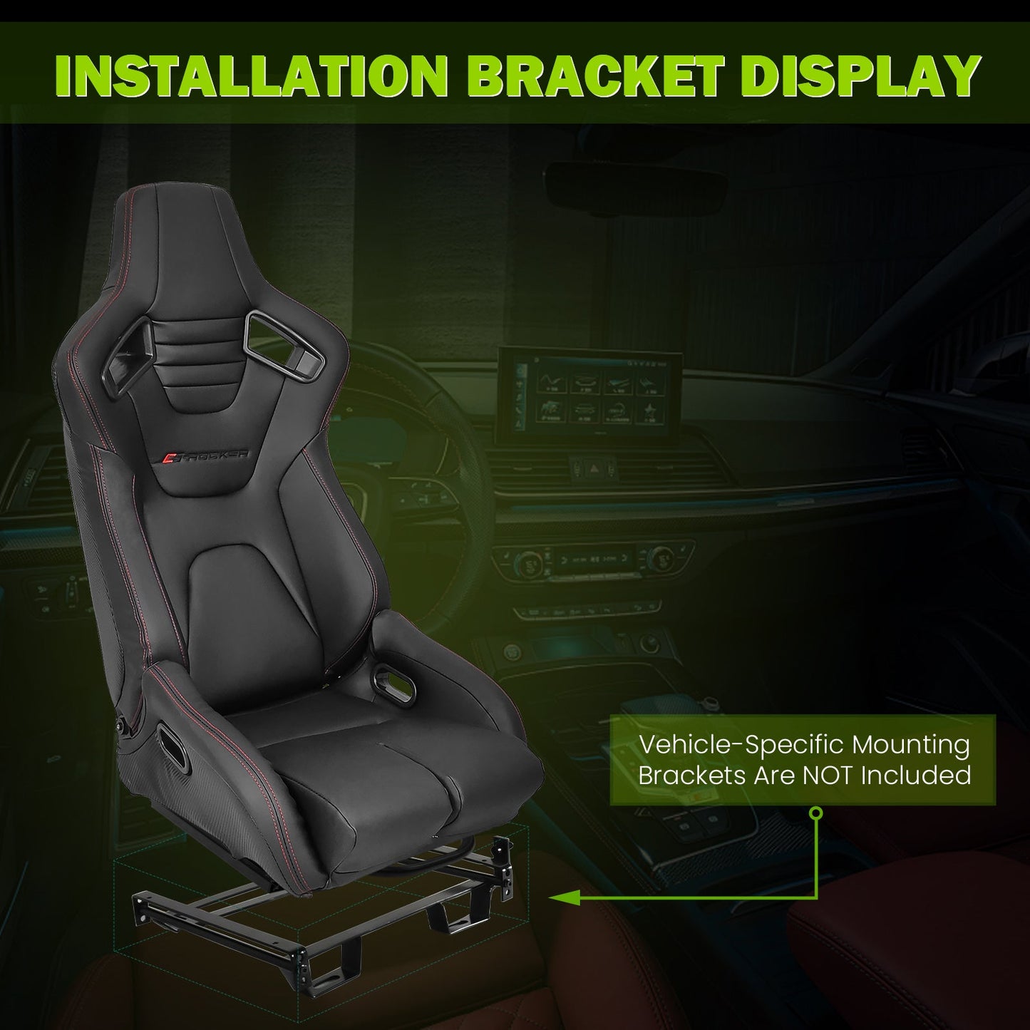 Universal Reclinable Bucket Racing Seat Dual Slider PU Carbon Leather