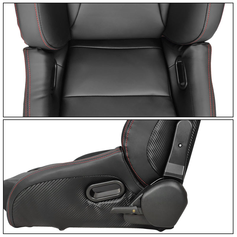 Universal Reclinable Bucket Racing Seat Dual Slider PU Carbon Leather