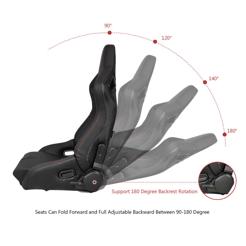 Universal Reclinable Bucket Racing Seat Dual Slider PU Carbon Leather