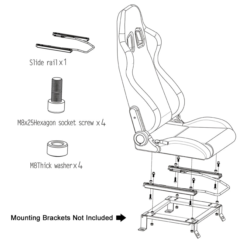 Universal Reclinable Bucket Racing Seat Dual Slider PU Carbon Leather