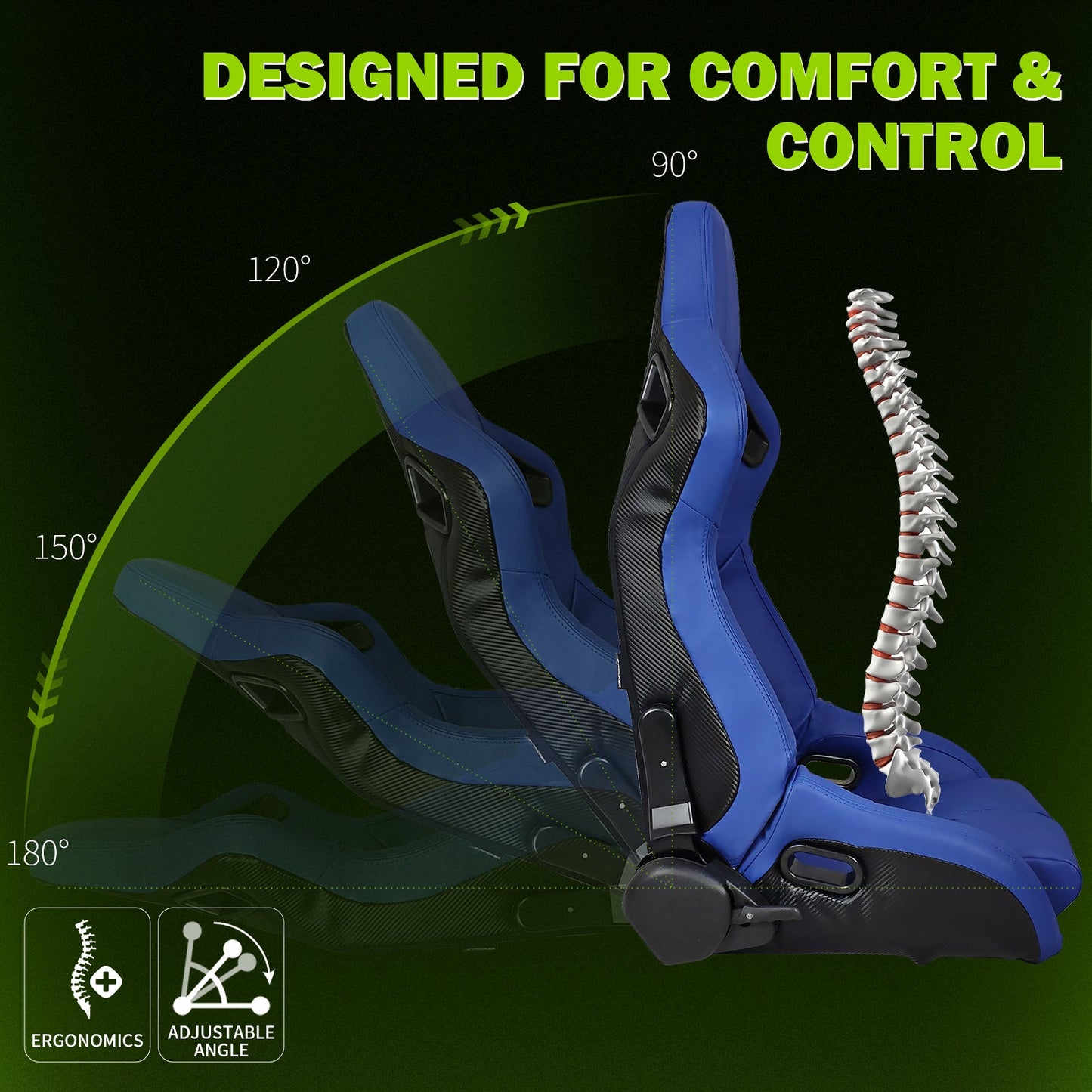 Universal Reclinable Bucket Racing Seat Dual Slider PU Carbon Leather