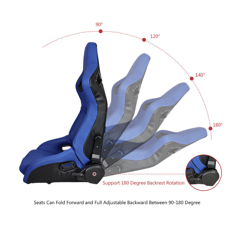 Universal Reclinable Bucket Racing Seat Dual Slider PU Carbon Leather