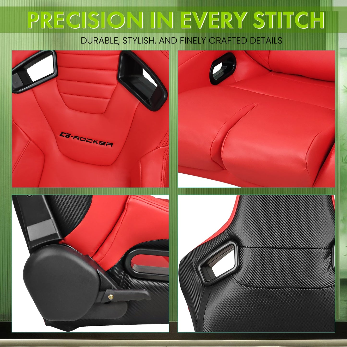 Universal Reclinable Bucket Racing Seat Dual Slider PU Carbon Leather