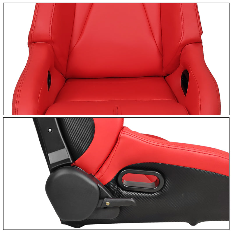 Universal Reclinable Bucket Racing Seat Dual Slider PU Carbon Leather