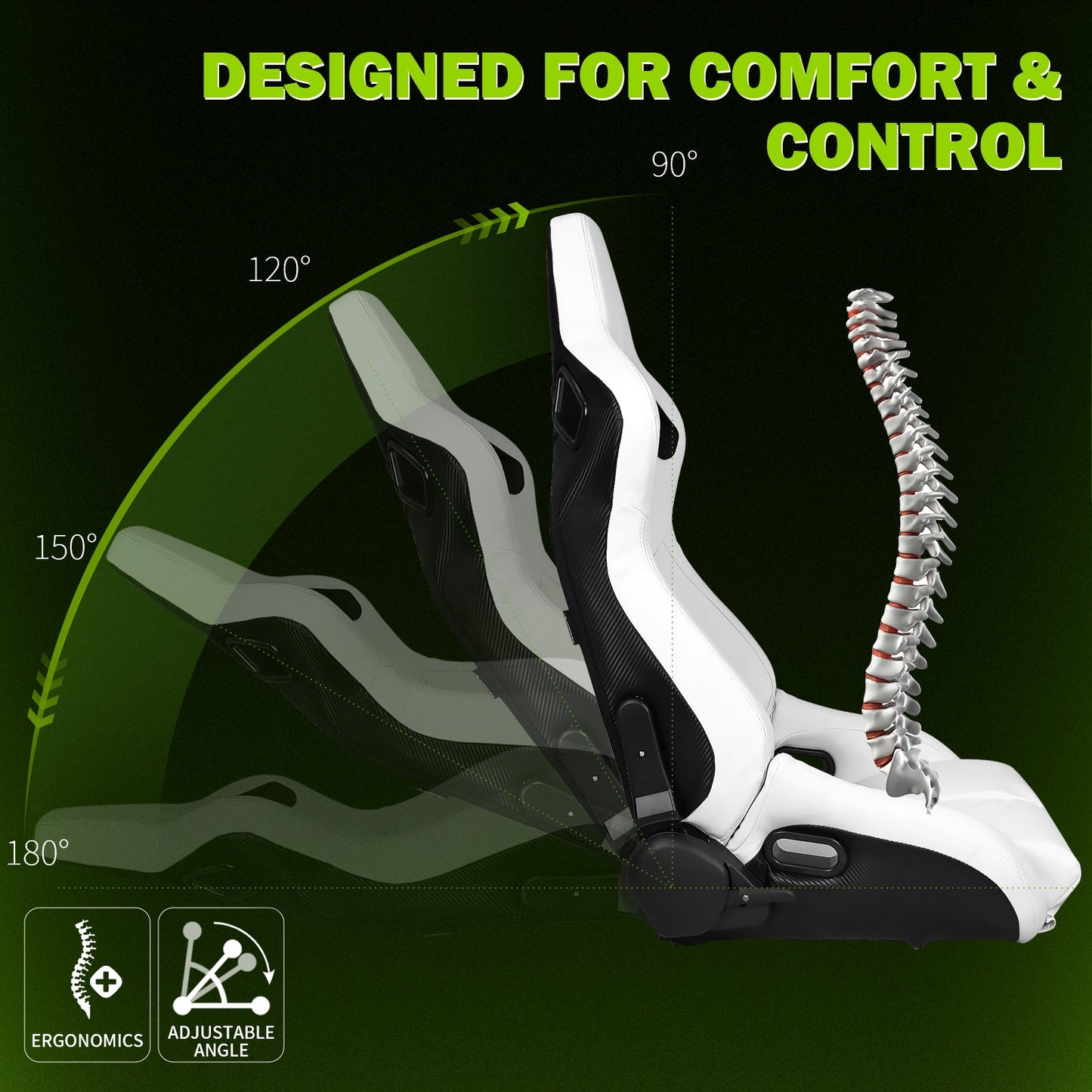 Universal Reclinable Bucket Racing Seat Dual Slider PU Carbon Leather