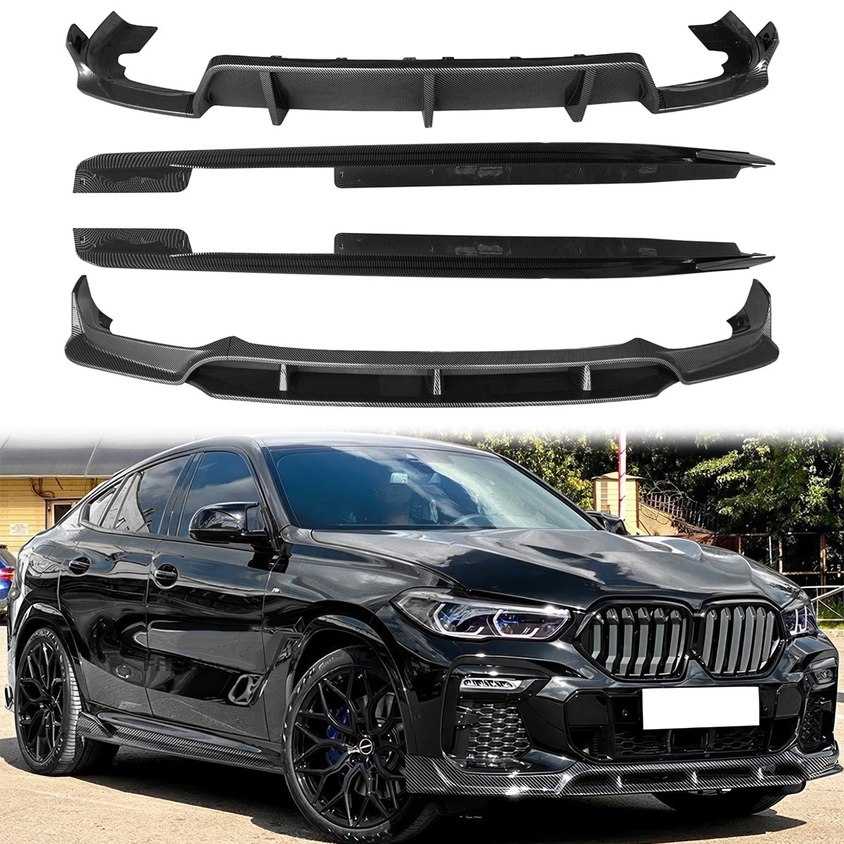 Fits 20-23 G06 X6 M Sport IKON CF Print Front Rear Lip Side Skirt