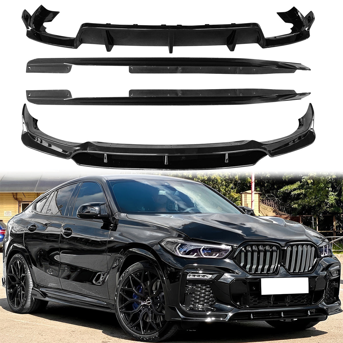 Fits 20-23 G06 X6 M Sport IKON Gloss Black Front Rear Lip Side Skirt