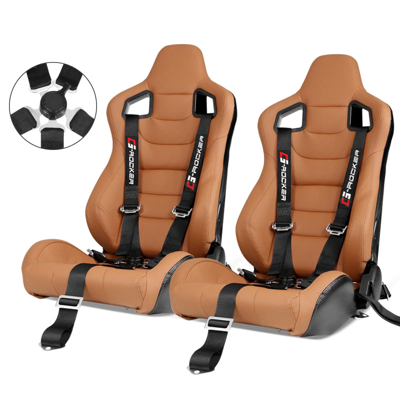 Universal Brown Racing Seat with Dual Slider 5 Point Cam-lock Belt PU