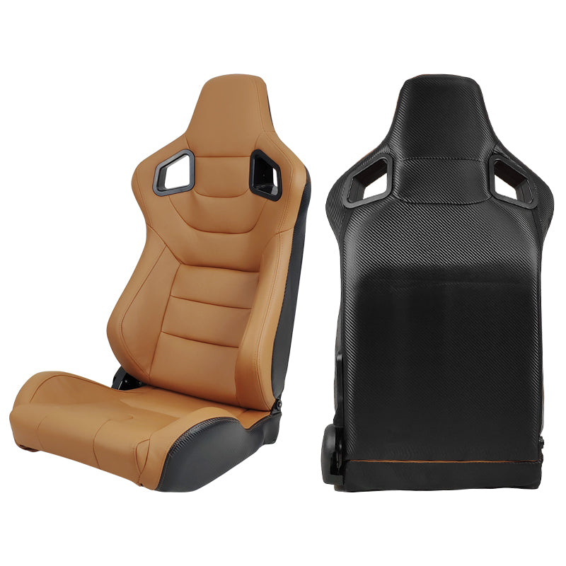 Universal Brown Racing Seat with Dual Slider 5 Point Cam-lock Belt PU