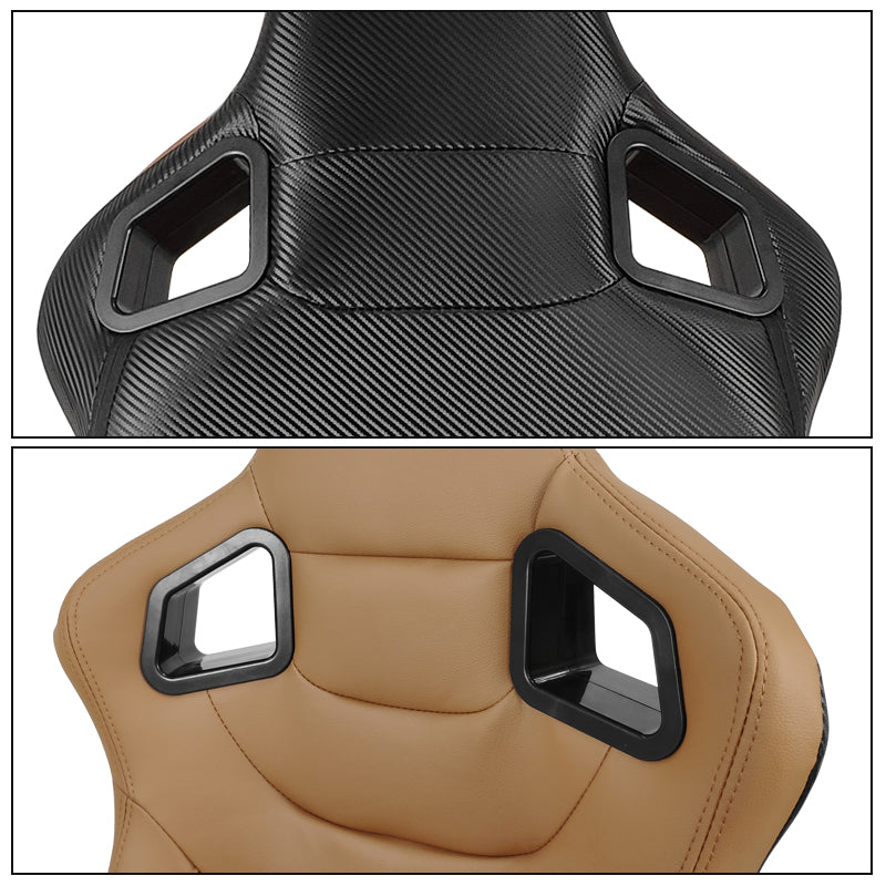 Universal Brown Racing Seat with Dual Slider 5 Point Cam-lock Belt PU