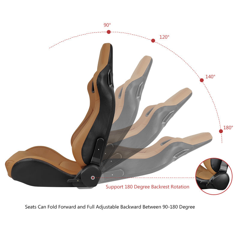 Universal Brown Racing Seat with Dual Slider 5 Point Cam-lock Belt PU