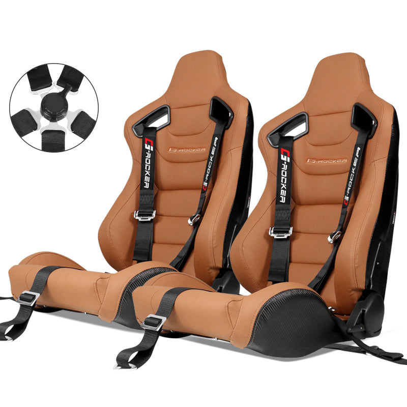 Universal Brown Racing Seat with Dual Slider 5 Point Cam-lock Belt PU