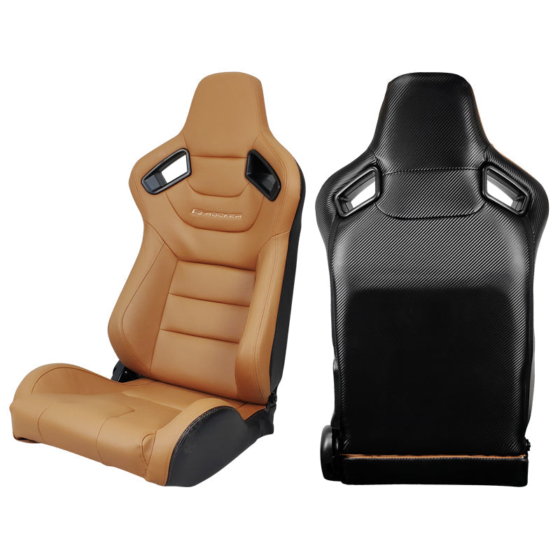 Universal Brown Racing Seat with Dual Slider 5 Point Cam-lock Belt PU