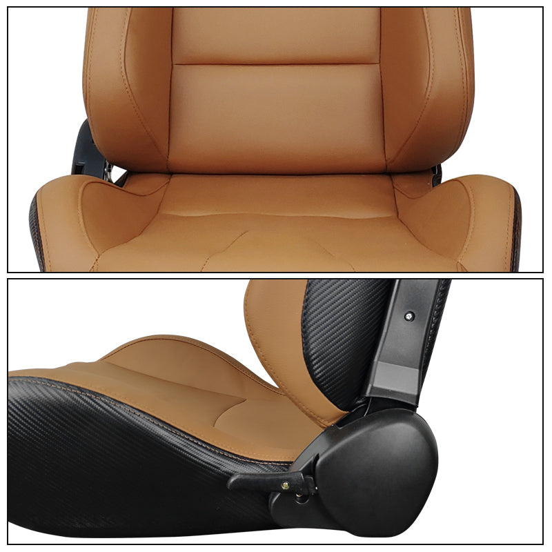 Universal Brown Racing Seat with Dual Slider 5 Point Cam-lock Belt PU