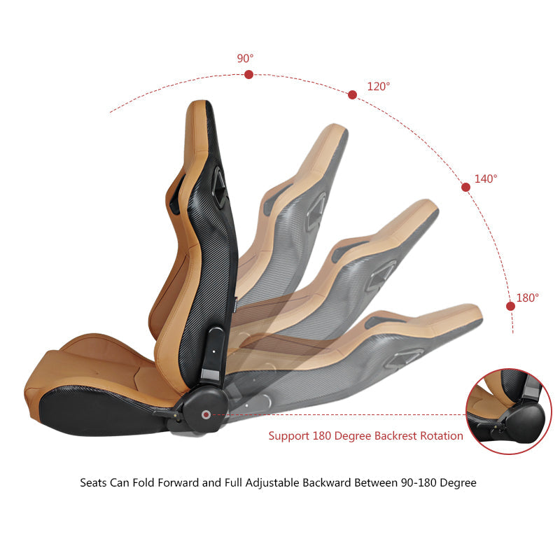 Universal Brown Racing Seat with Dual Slider 5 Point Cam-lock Belt PU