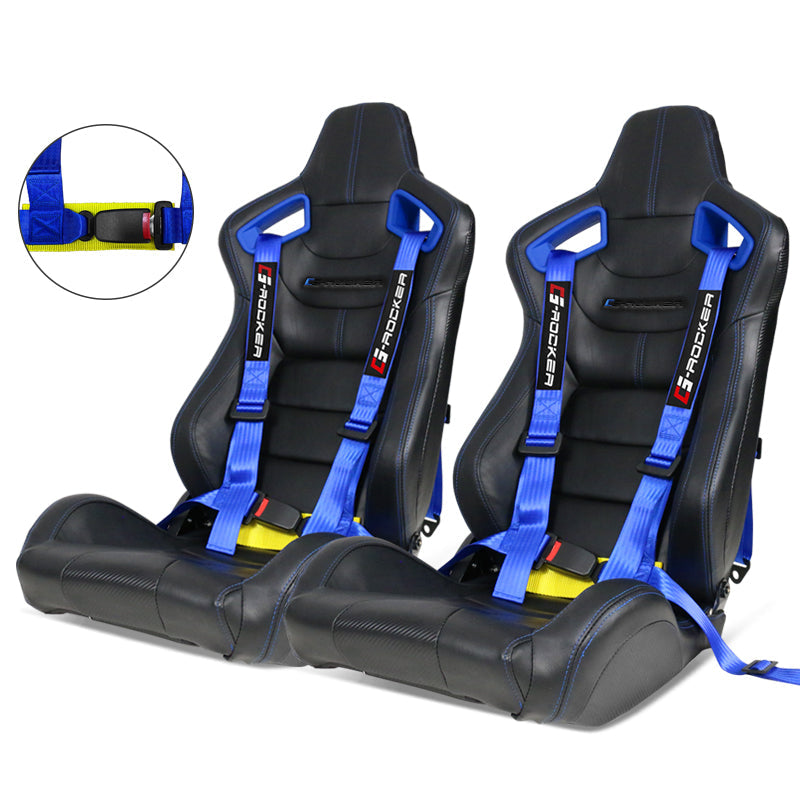 Universa Blue Bezell Racing Seat Dual Slider Buckle Belt PU Carbon