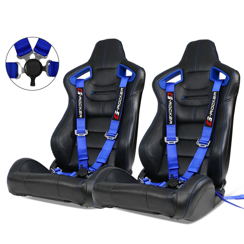 Universal Blue Bezel Racing Seat Dual Slider Cam-lock Belt PU Carbon