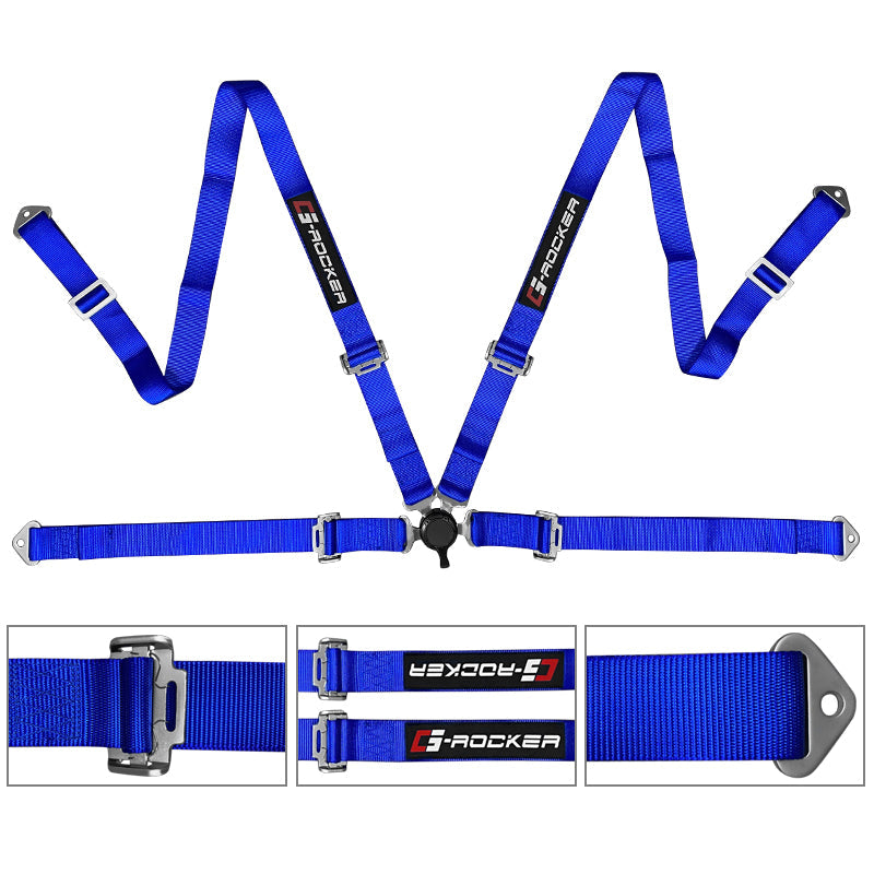 Universal Blue Bezel Racing Seat Dual Slider Cam-lock Belt PU Carbon