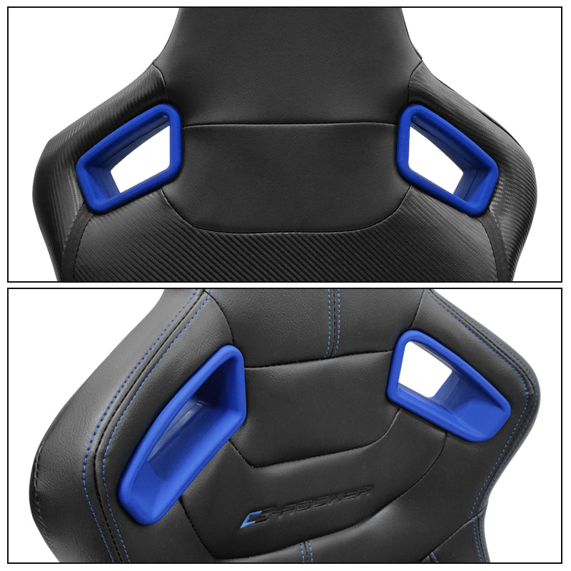 Universal Blue Bezel Racing Seat Dual Slider Cam-lock Belt PU Carbon