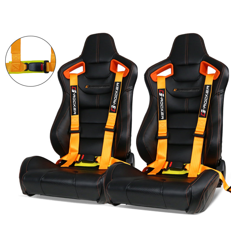 Universal Orange Bezel Racing Seat Dual Slider Buckle Belt PU Carbon