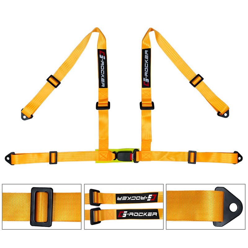 Universal Orange Bezel Racing Seat Dual Slider Buckle Belt PU Carbon