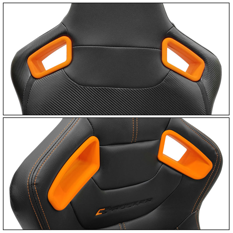 Universal Orange Bezel Racing Seat Dual Slider Buckle Belt PU Carbon
