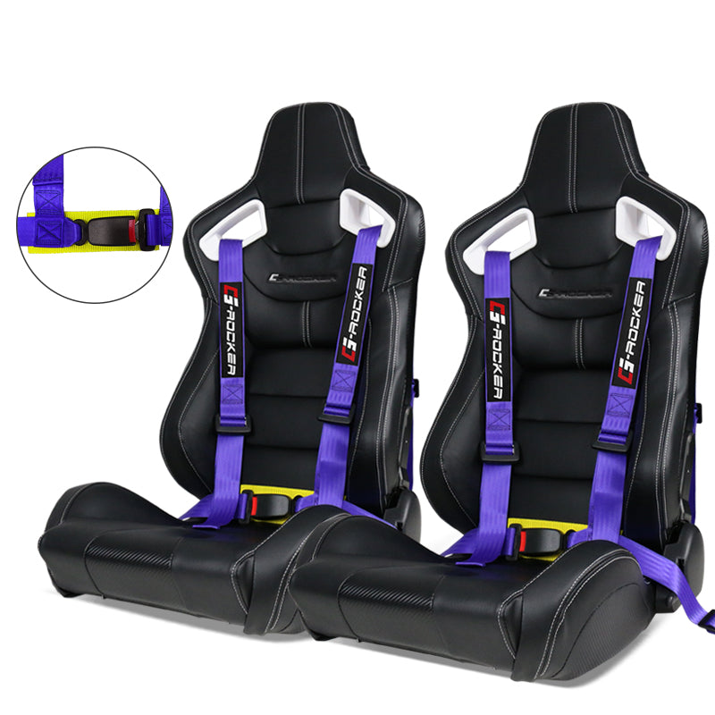 Universal White Bezel Racing Seat Dual Slider Buckle Belt PU Carbon