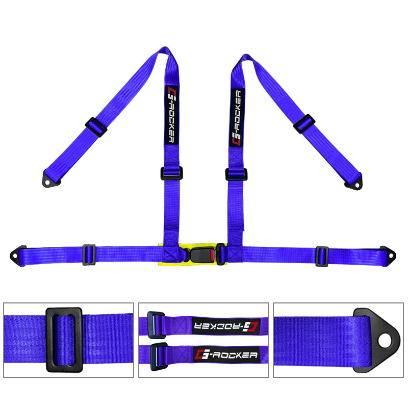 Universal White Bezel Racing Seat Dual Slider Buckle Belt PU Carbon