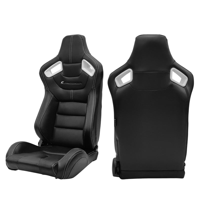 Universal White Bezel Racing Seat Dual Slider Buckle Belt PU Carbon