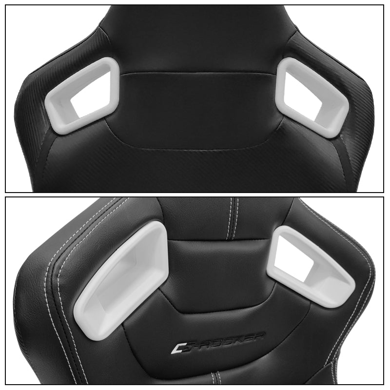 Universal White Bezel Racing Seat Dual Slider Buckle Belt PU Carbon