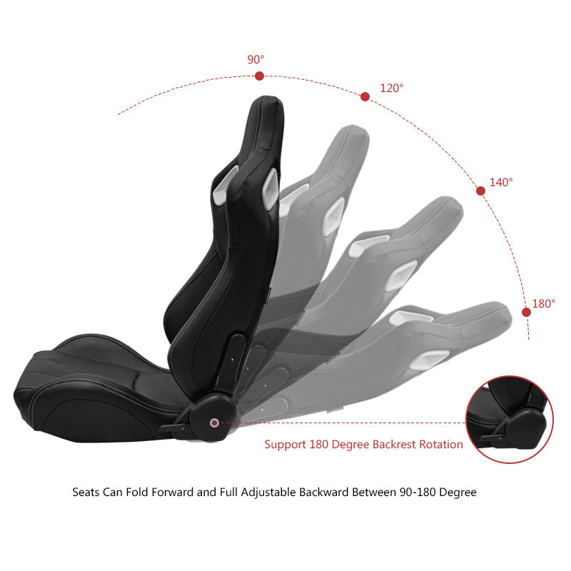 Universal White Bezel Racing Seat Dual Slider Buckle Belt PU Carbon