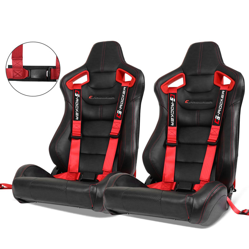 Universal Red Bezel Racing Seat Dual Slider Buckle Belt PU Carbon