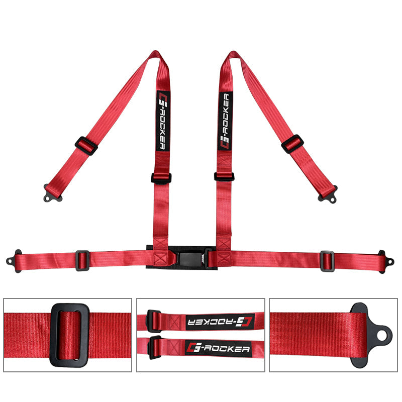 Universal Red Bezel Racing Seat Dual Slider Buckle Belt PU Carbon