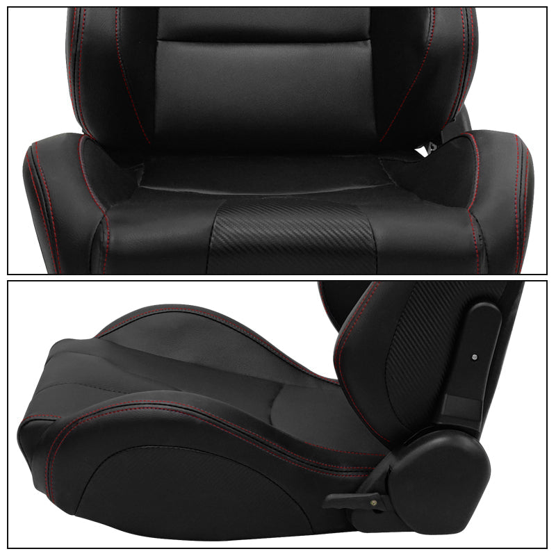 Universal Red Bezel Racing Seat Dual Slider Buckle Belt PU Carbon