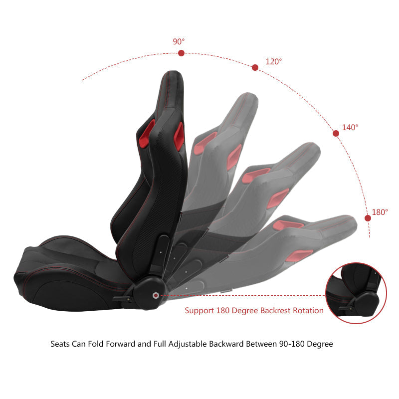 Universal Racing Seat Dual Slider 5 Point Cam-lock Belt PU Carbon